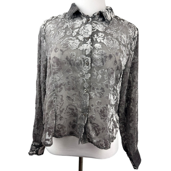 NWT GAP Recycled Velvet Crop Shirt Sheer Burnout Collared Button Up Top Size XL - Picture 7 of 12